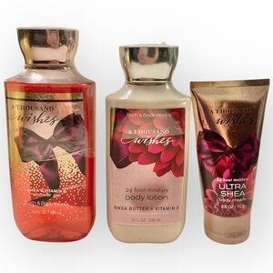 Lot 3 Bath & Body Works A Thousand Wishes Shower Gel Body Lotion Shea Body Cream